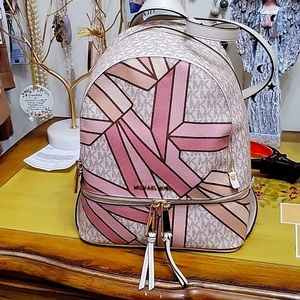 Womens Backpack, pink and cream.